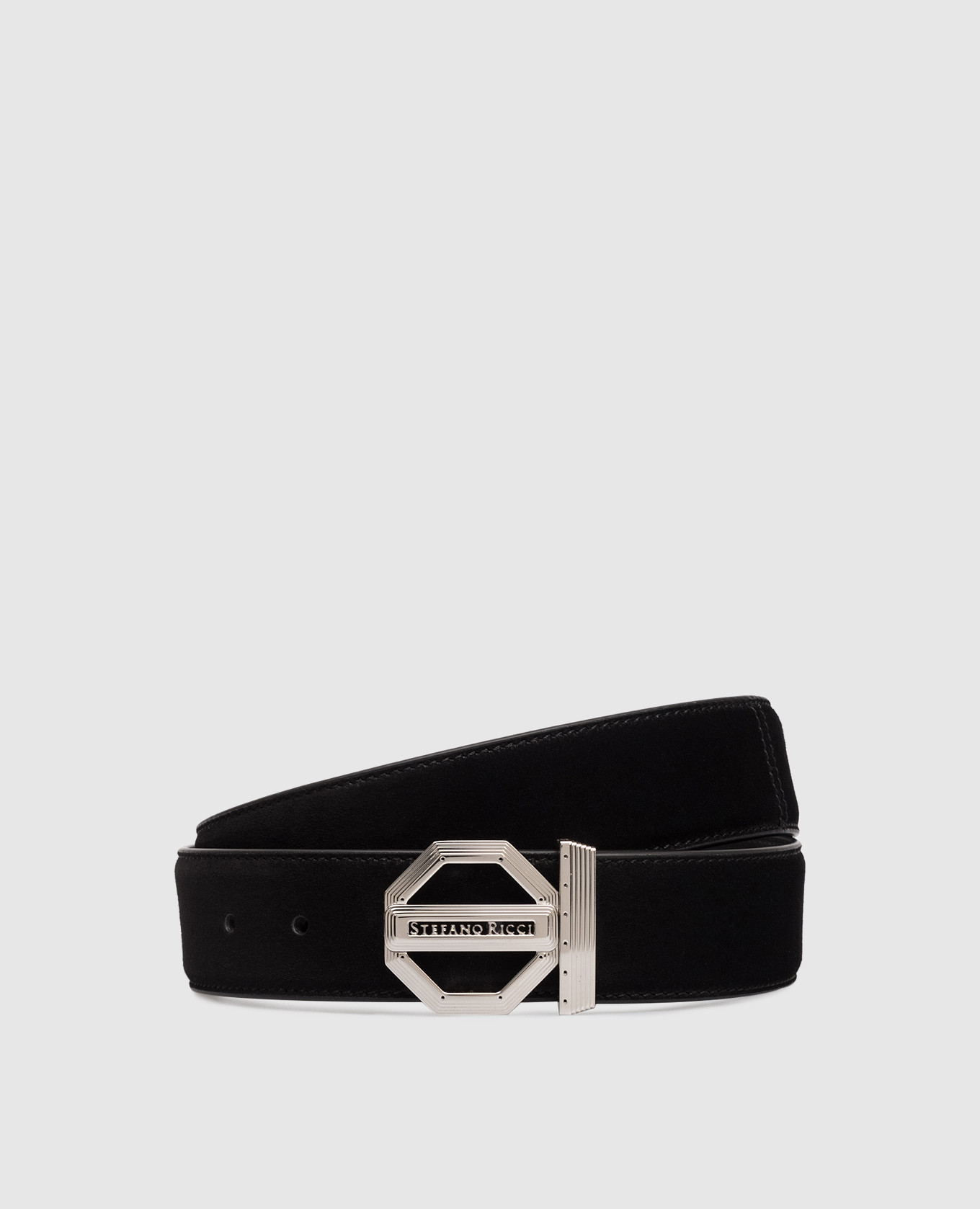 Black suede belt with logo