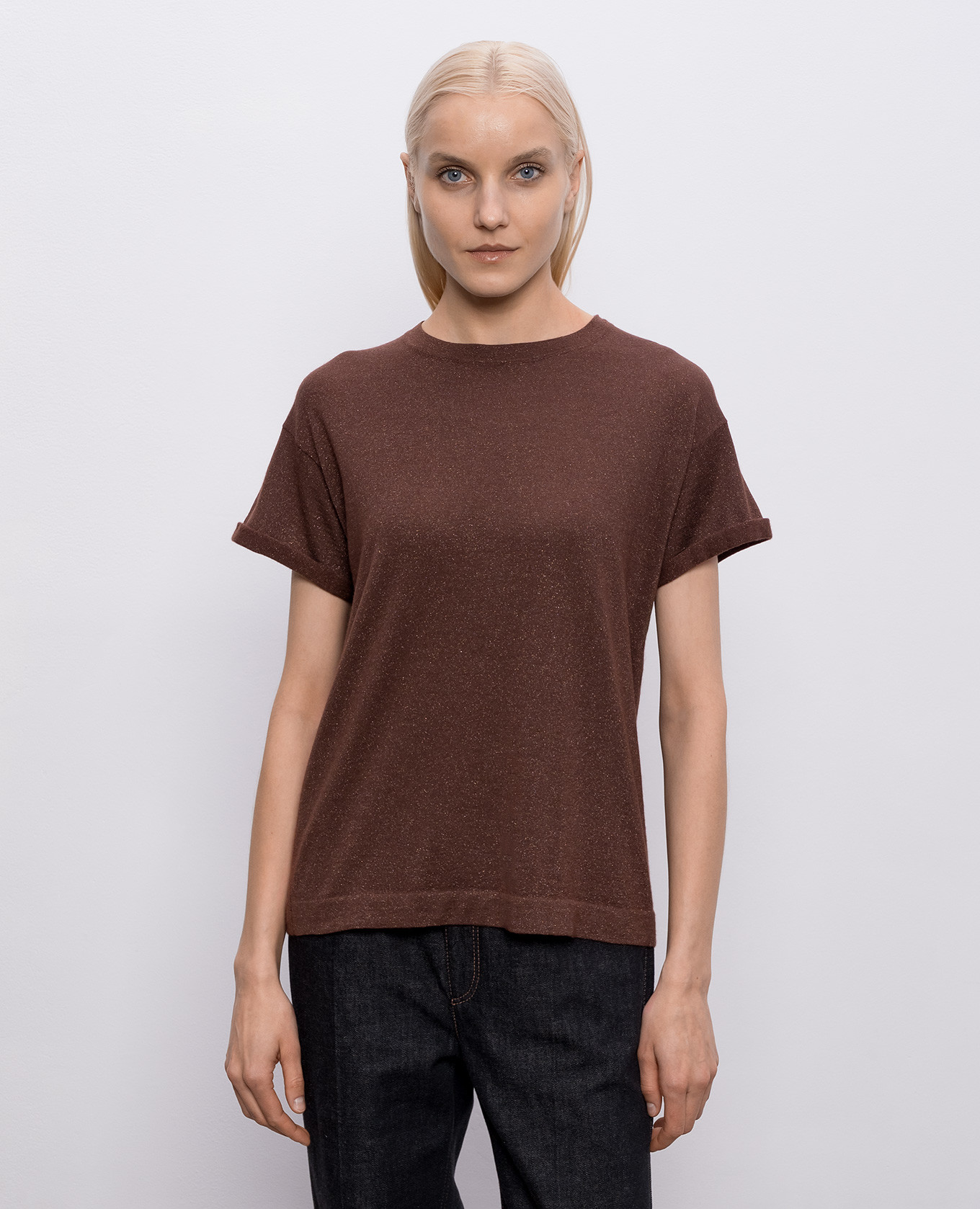 

Brown cashmere and silk lurex t-shirt Brunello Cucinelli