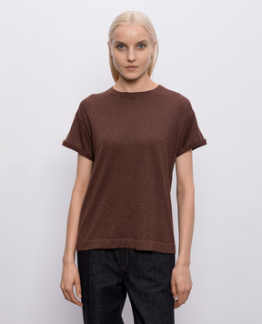 Brunello Cucinelli Brown cashmere and silk lurex t-shirt M41810000P