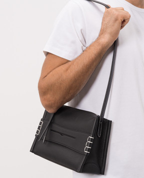 JW Anderson Black Leather Loafer Bag with Logo Embossed HB0767LA0410m