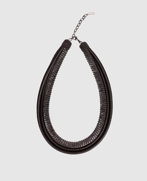 Brunello Cucinelli Precious choker necklace with leather and monil chain MCOW9G022