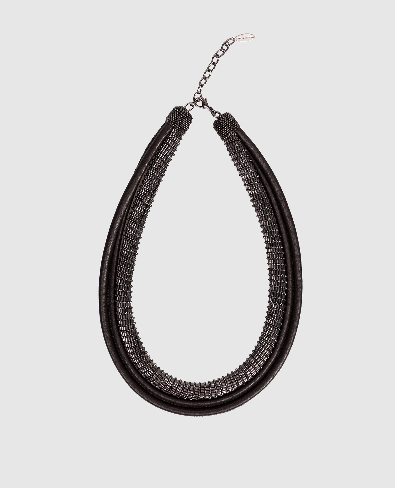 

Precious choker necklace with leather and monil chain Brunello Cucinelli, Grey