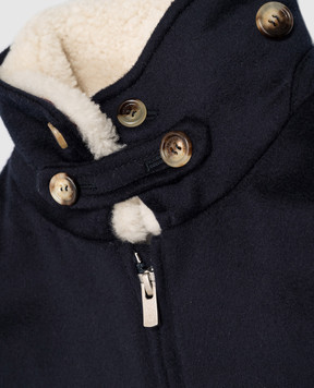 Brunello Cucinelli Children's blue wool jacket with fur BV467O321C