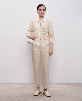Peserico Beige openwork cardigan with sequins A99077F0709110