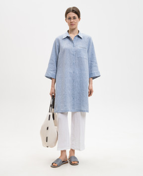 Peserico Blue elongated linen shirt with slits S0649702600