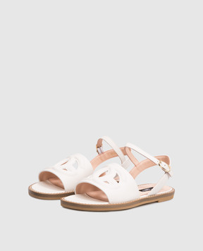 Dolce&Gabbana Children's white leather sandals with textured monogram logo D11308A122337