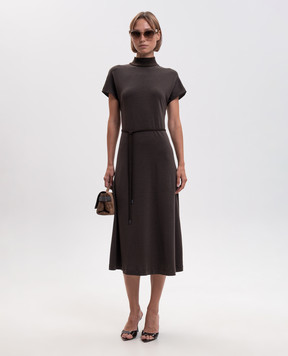 Peserico Brown midi dress with wool S02283J00AA1120