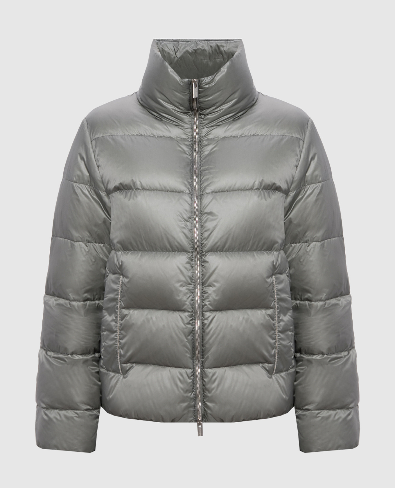 Green quilted down jacket with monil chain