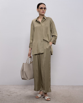 Peserico Khaki blouse with monil chain A0640106638