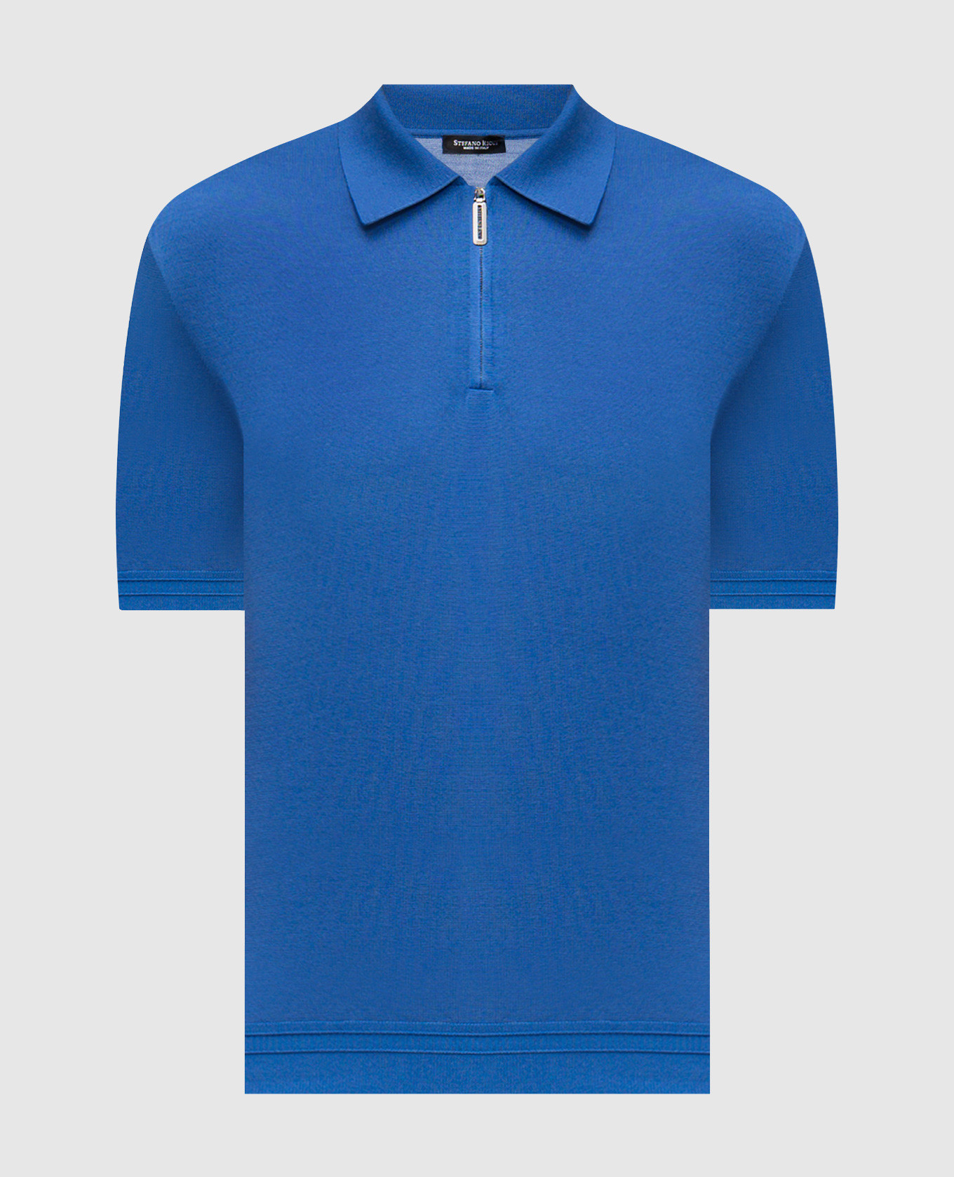 Blue silk polo shirt with monogram logo