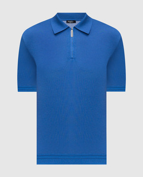 Stefano Ricci Blue silk polo shirt with monogram logo K616215P31F26101