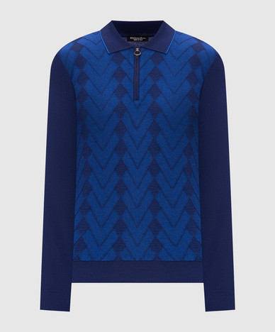 Blauwe polo van wol en zijde
