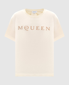 Alexander McQueen Beige T-shirt with textured logo 858325QLAE6