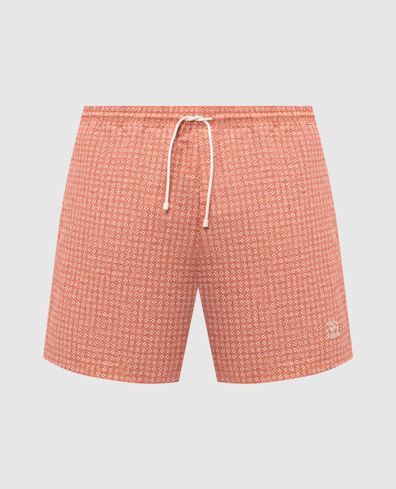Orange swim shorts with branded print
