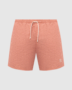 Brunello Cucinelli Orange swim shorts with branded print MR847043