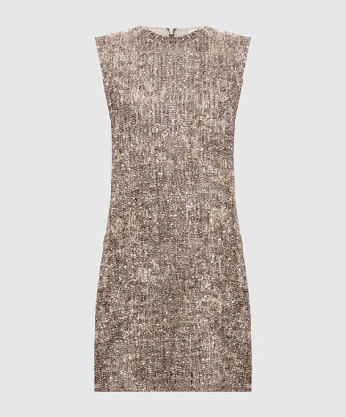 Beige mini-jurk van wol met pailletten