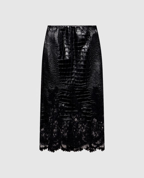 Ermanno Scervino Black leather skirt with crocodile print D492O766APKIJ