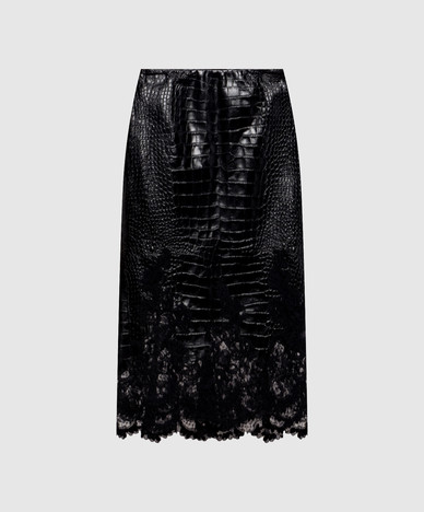 Zwarte leren rok met krokodillenprint