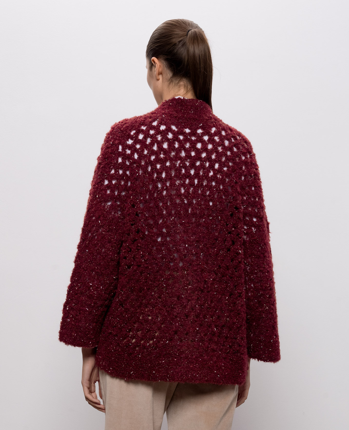 Burgundy openwork cardigan with alpaca wool Peserico 4
