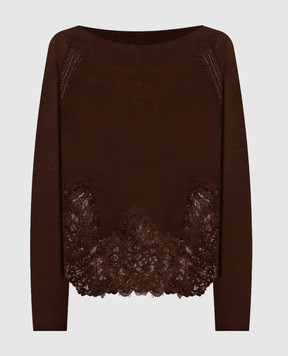 Ermanno Scervino Brown cashmere jumper with lace D495M312APTPYU