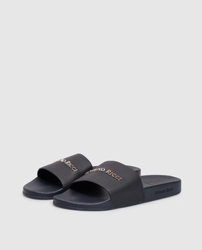 Stefano Ricci Blue leather sliders with logo UG31G761VD