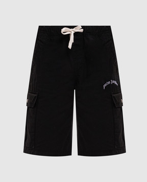 Palm Angels Black cargo shorts with logo embroidery PMCS012S26FAB002