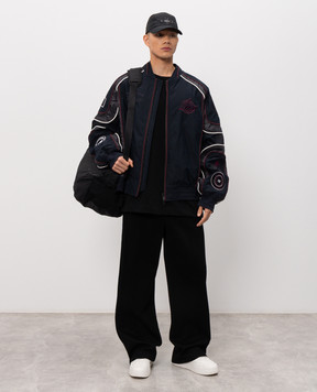 Juun.j Blue bomber jacket with branded patches JC6339P815
