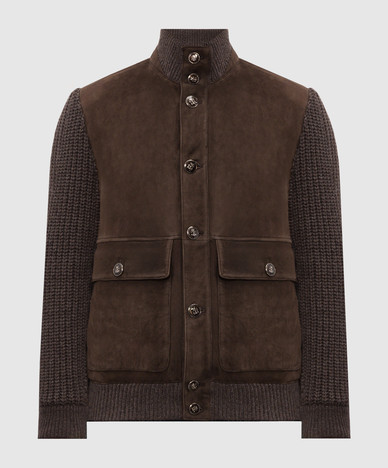 Brown combination jacket with fur