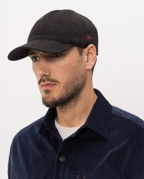 ISAIA Gray cashmere cap with embroidered emblem BRT01493561