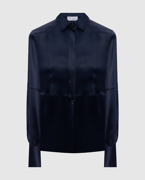 Brunello Cucinelli Blue silk blouse with monil chain M0C59NR516