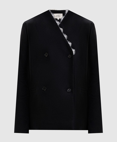 LEANDRA black double-breasted wool and cashmere jacket