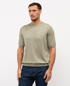 Stefano Ricci Khaki silk T-shirt with logo embroidery K616215G10F26101