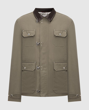 Brunello Cucinelli Khaki jacket with leather collar MY4196591P