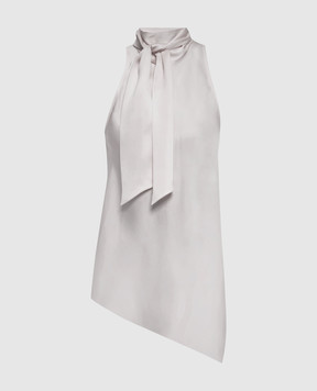 Brunello Cucinelli Gray silk blouse with monil chain MB179B1S04