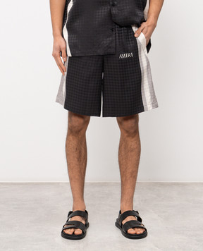 AMIRI Black monogram silk shorts AMBMSO1023