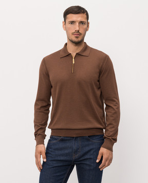 Stefano Ricci Brown cashmere and silk polo with zipper K606125P30F26302