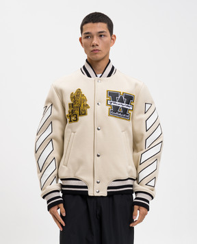 Off-White Beige Lion bomber jacket with wool 44MEH053F5F002