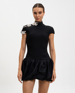 David Koma Black wool mini dress with crystals AW25DK04DB