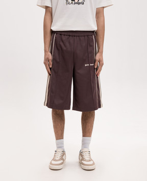 Palm Angels Brown shorts with logo print PMCL00CS26FAB001