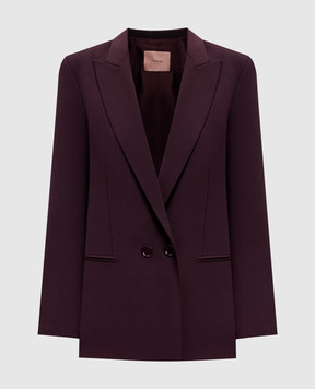 Twinset Burgundy double-breasted wool jacket with logo 252TT2128