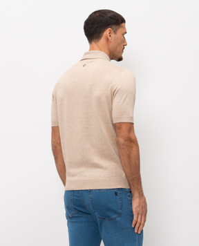 Stefano Ricci Beige silk and linen polo shirt with emblem K616445P30F26112