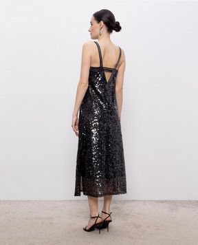 Peserico Black sequined midi dress with monil chain E022446801D