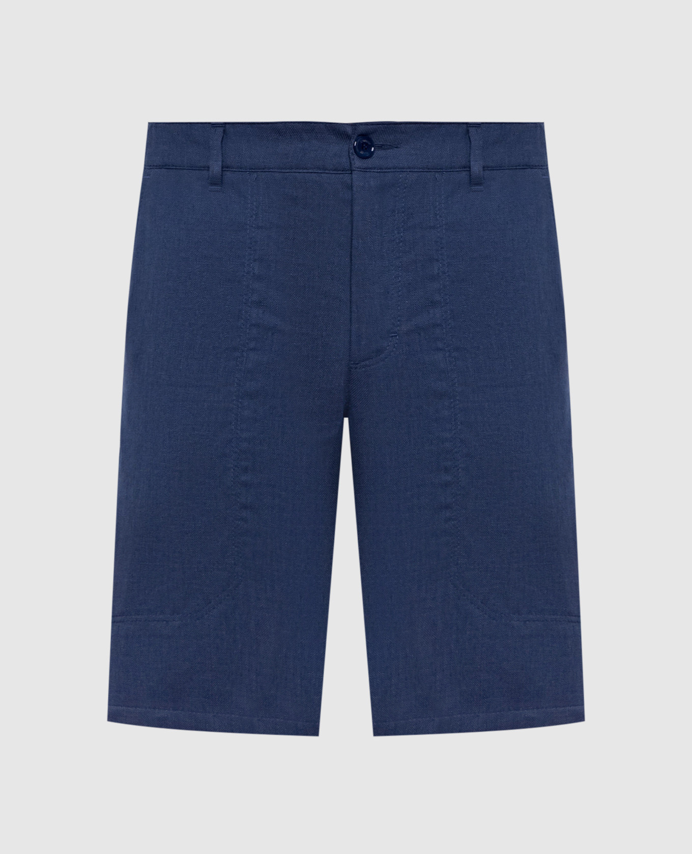 Blue linen and silk shorts with logo patch