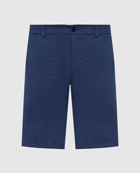 Stefano Ricci Blue linen and silk shorts with logo patch M8T6100060TXFIL