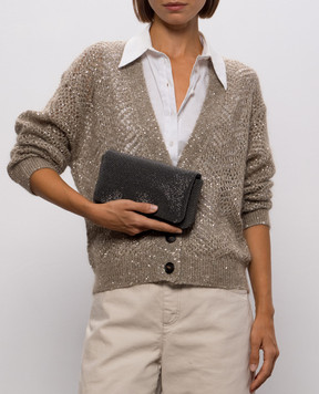Brunello Cucinelli Silver Flap Precious cross-body bag with monil chain MBMON2611