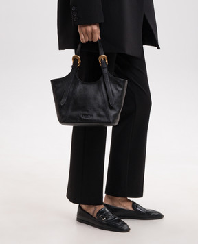 Twinset Black leather tote bag with logo embossing 262TB7195