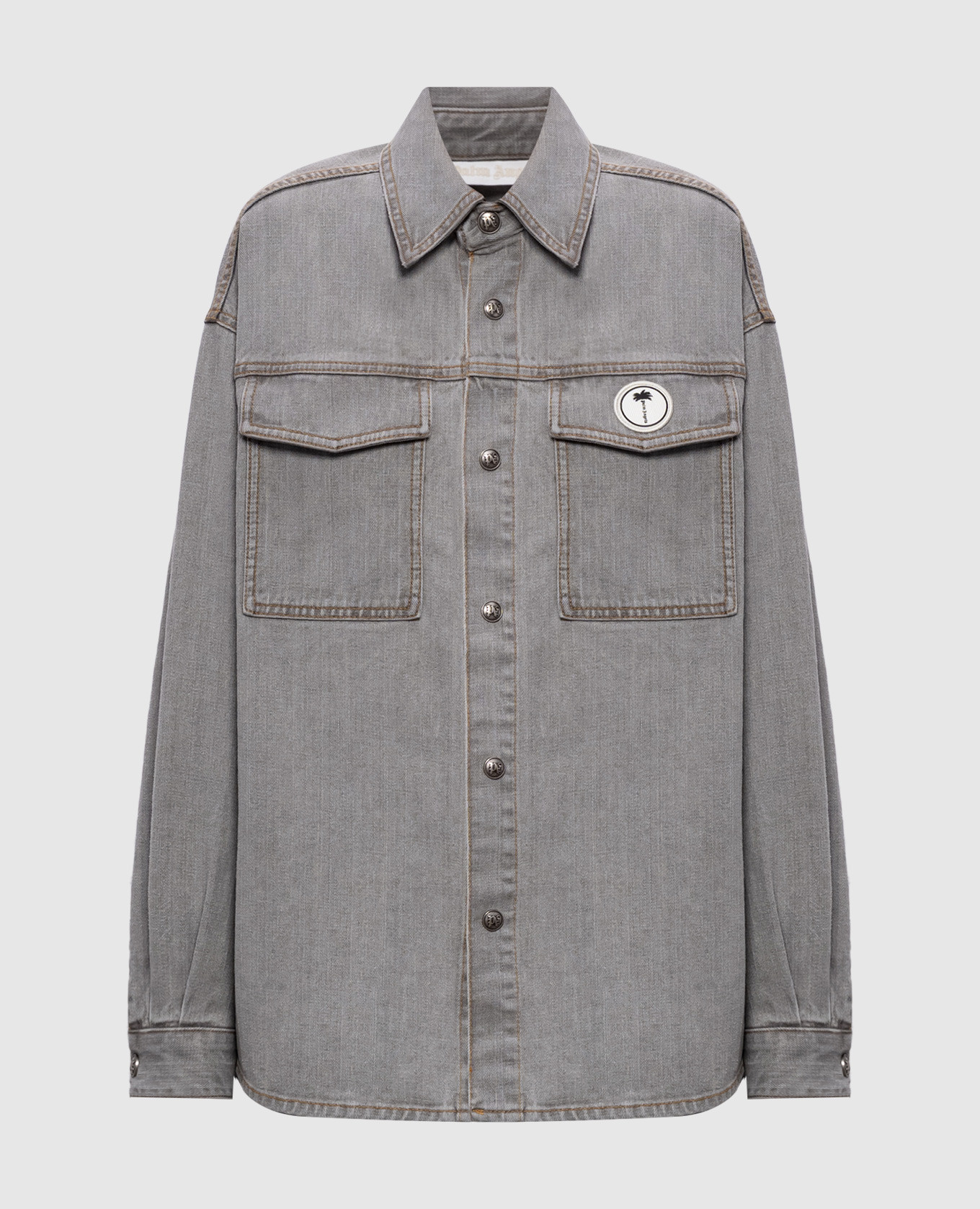 Grey denim shirt with logo patch