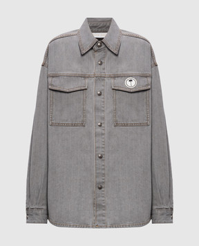 Palm Angels Grey denim shirt with logo patch PWYD024S26DEN003