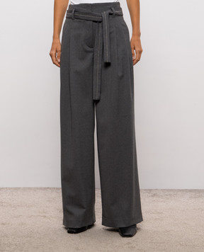 Peserico Gray wool pants with belt P0470102660
