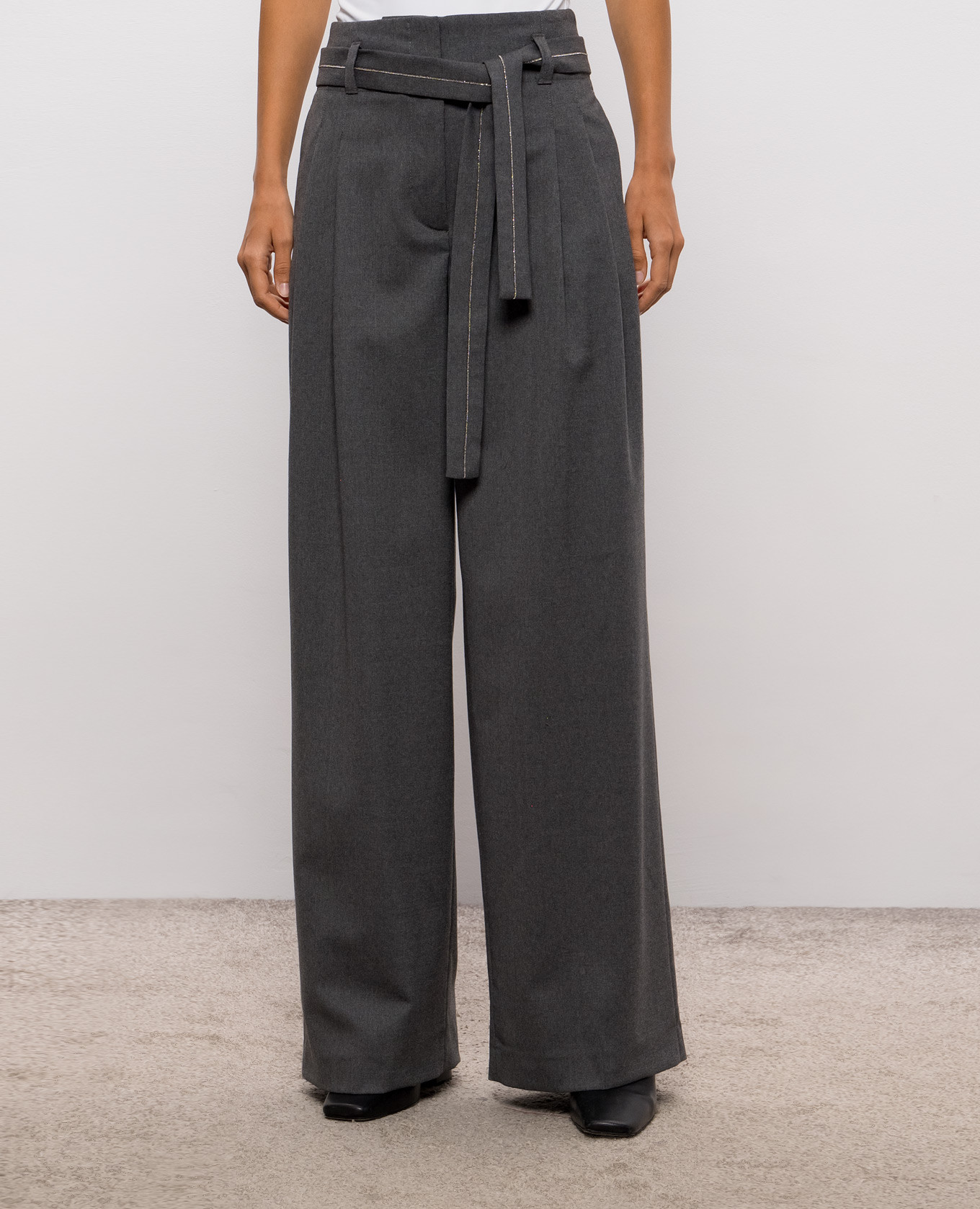 Gray wool pants with belt Peserico 3